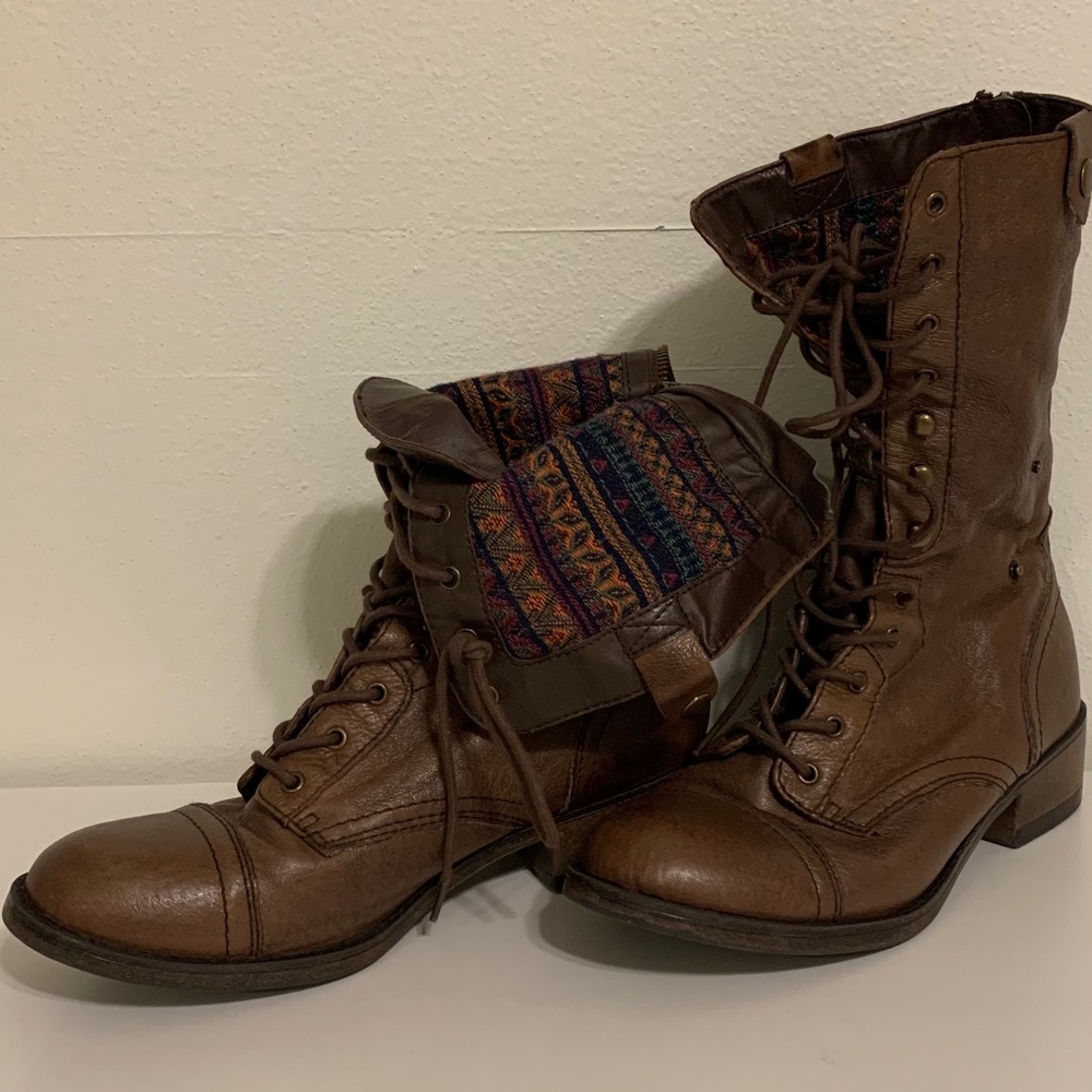 Steve Madden Troopa Brown Leather Lace Up Boots